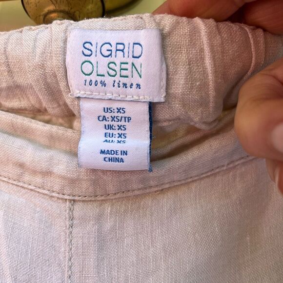 Sigrid Olsen off-white linen wide leg pants,waist drawstring, side pockets, XS - Picture 2 of 8